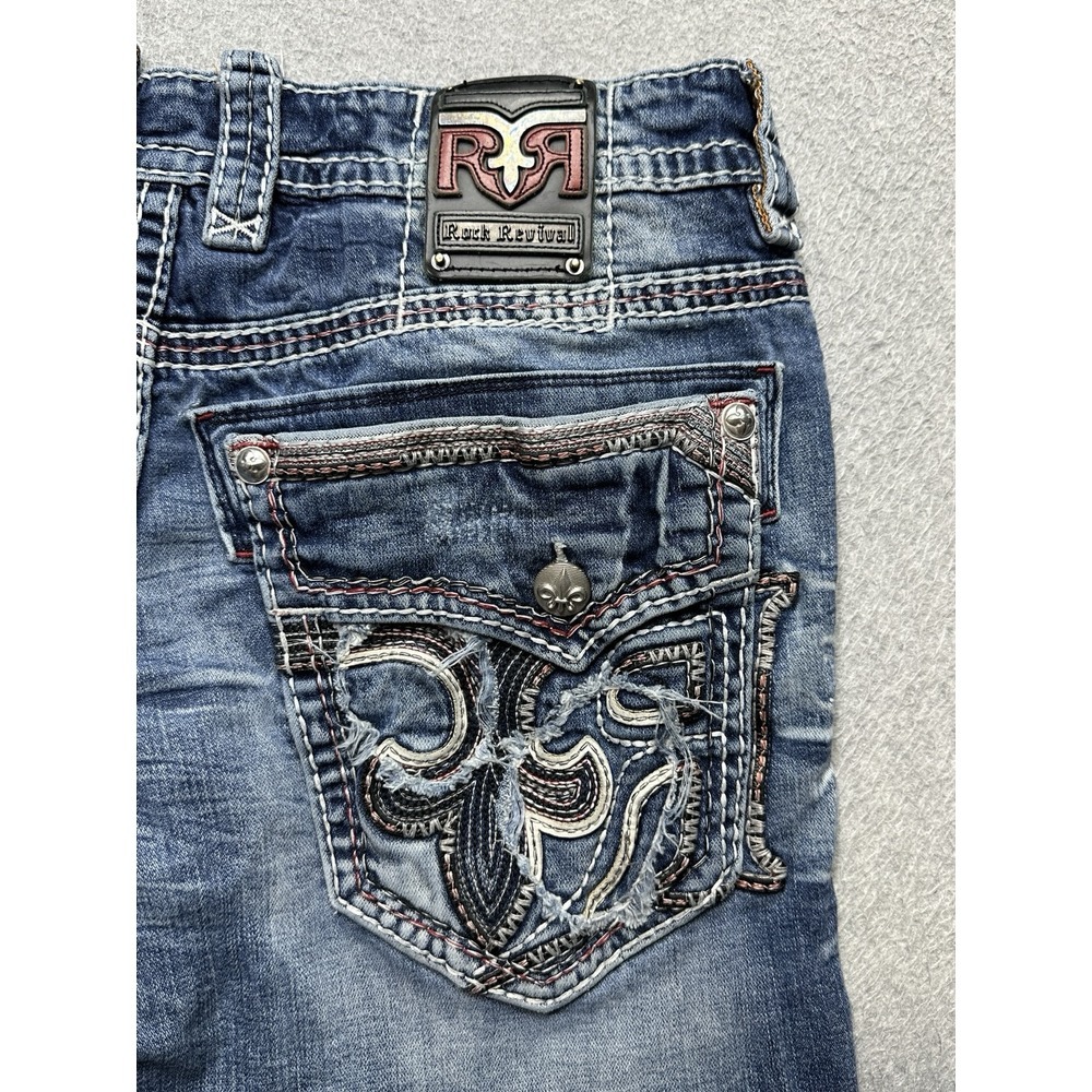 Rock Revival Blue Slim Straight Jeans with Ornate Back Design
